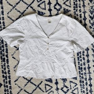 FREE Sz L White Eyelet Top